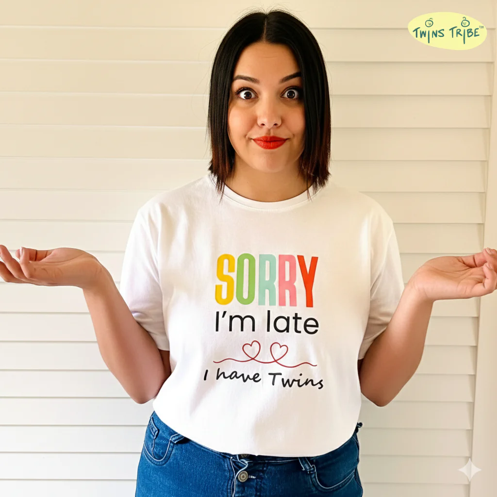Sorry, I’m Late. I have Twins – Tee for Twin Parents - Image 3