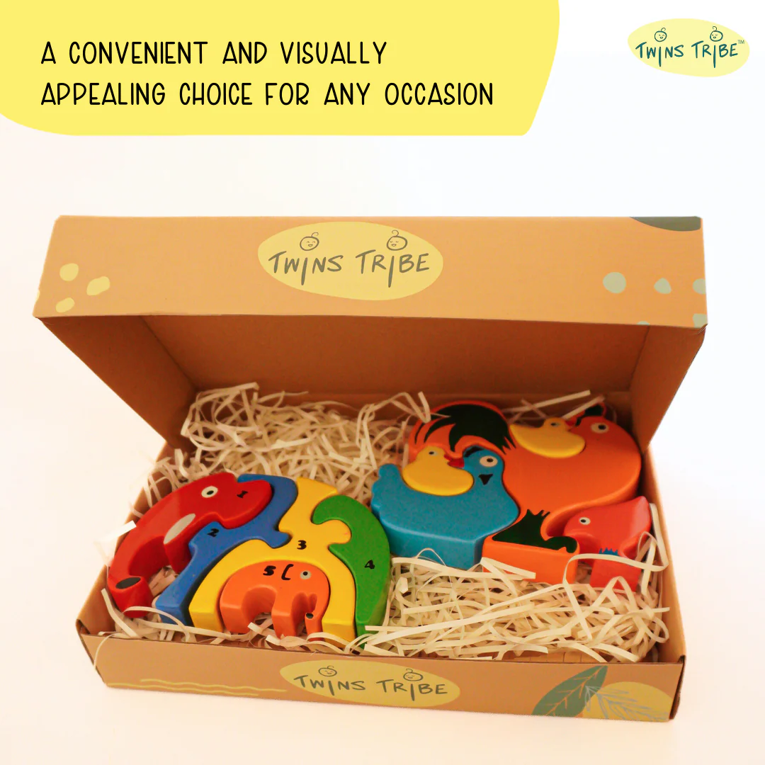 TwinsTribe Animal Family Jigsaw – Wooden Puzzle Gift Set for Twins - Image 5