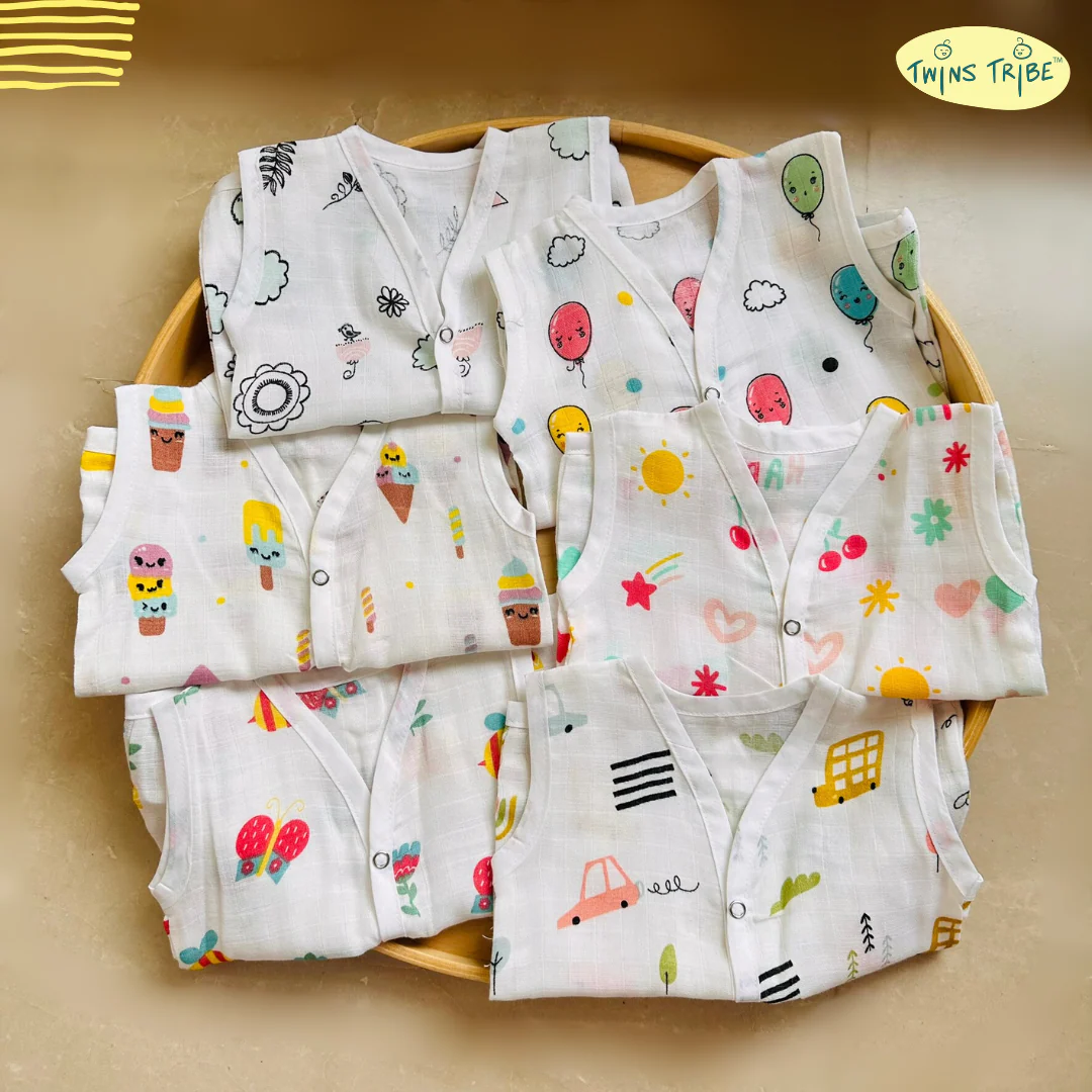 TwinsTribe Muslin Jhabla Set – Pack of 6 - Size 0-3 Months