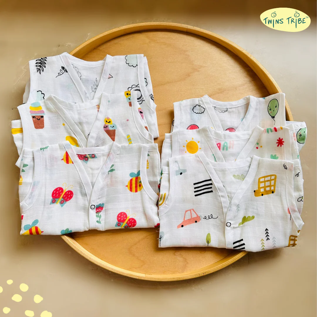 TwinsTribe Muslin Jhabla Set – Pack of 6 - Size 0-3 Months - Image 2