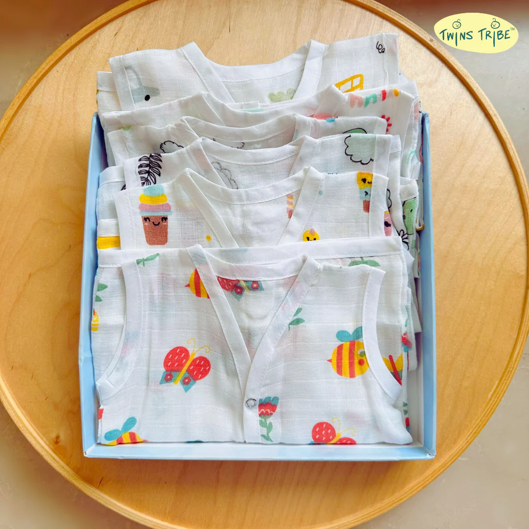 TwinsTribe Muslin Jhabla Set – Pack of 6 - Size 0-3 Months - Image 3