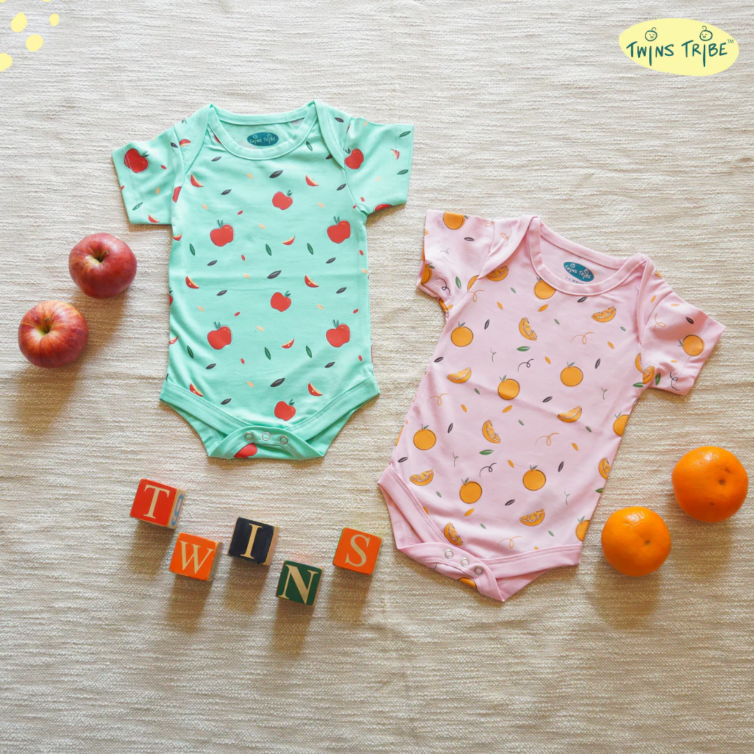TwinsTribe Twins Onesie Set – Apples & Oranges - Image 3