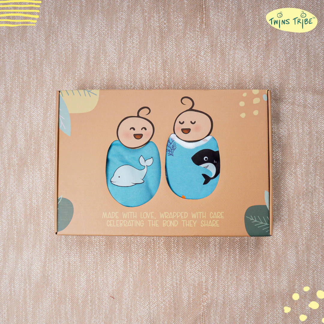 TwinsTribe Twins Onesie Set – Dolphins and Sharks - Image 5