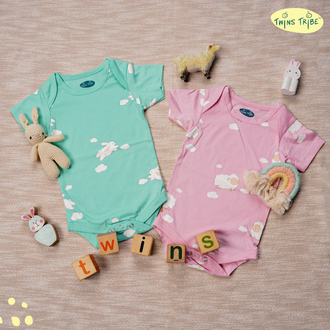 TwinsTribe Twins Onesie Set – Sheep and Bunnies - Image 2