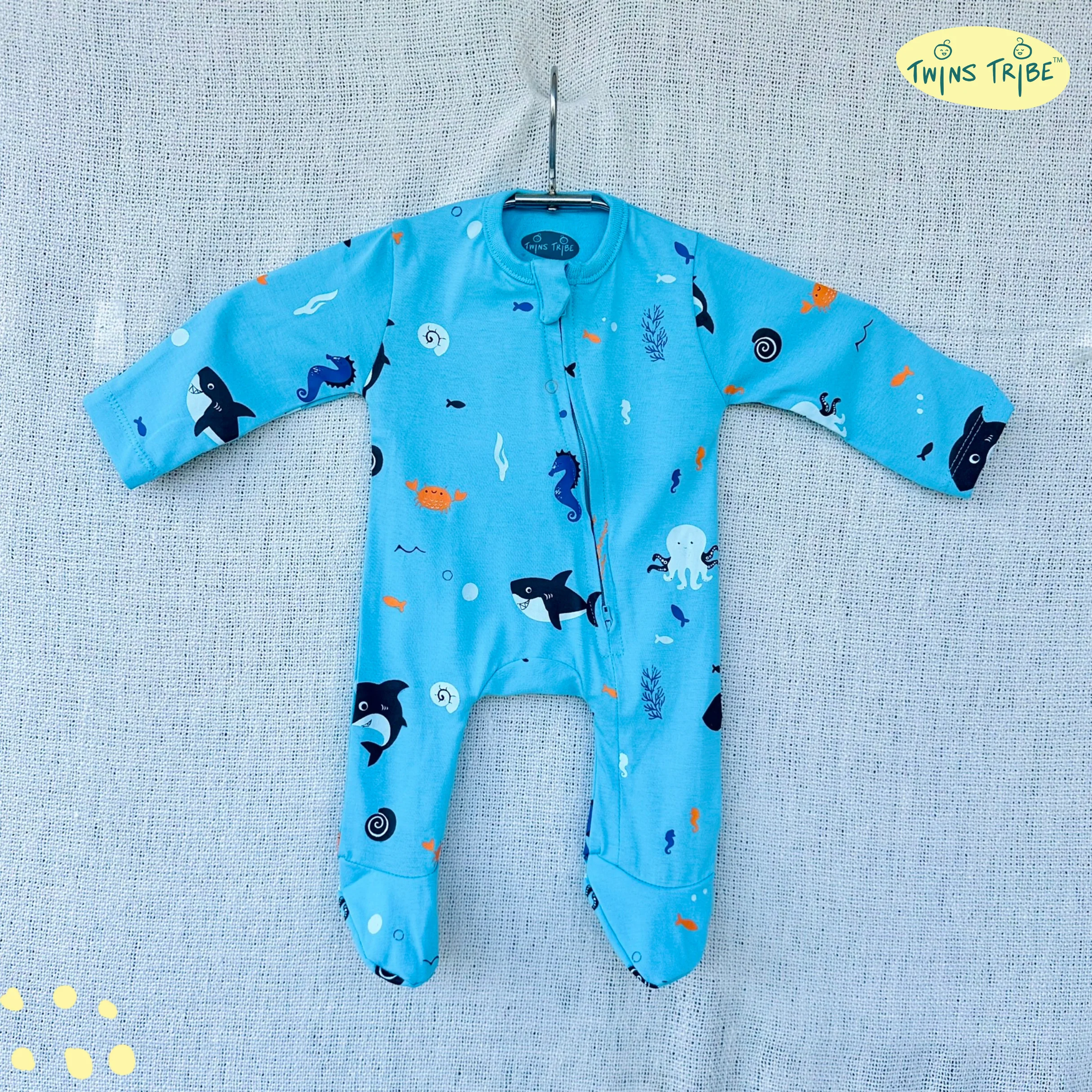 TwinsTribe Twins Rompers Set – Dolphins and Sharks - Image 3