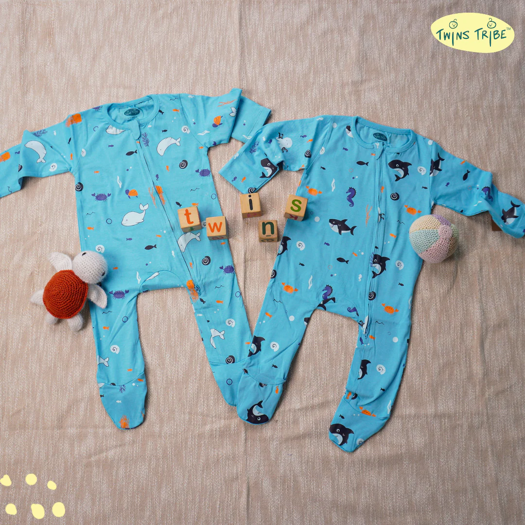 TwinsTribe Twins Rompers Set – Dolphins and Sharks - Image 5